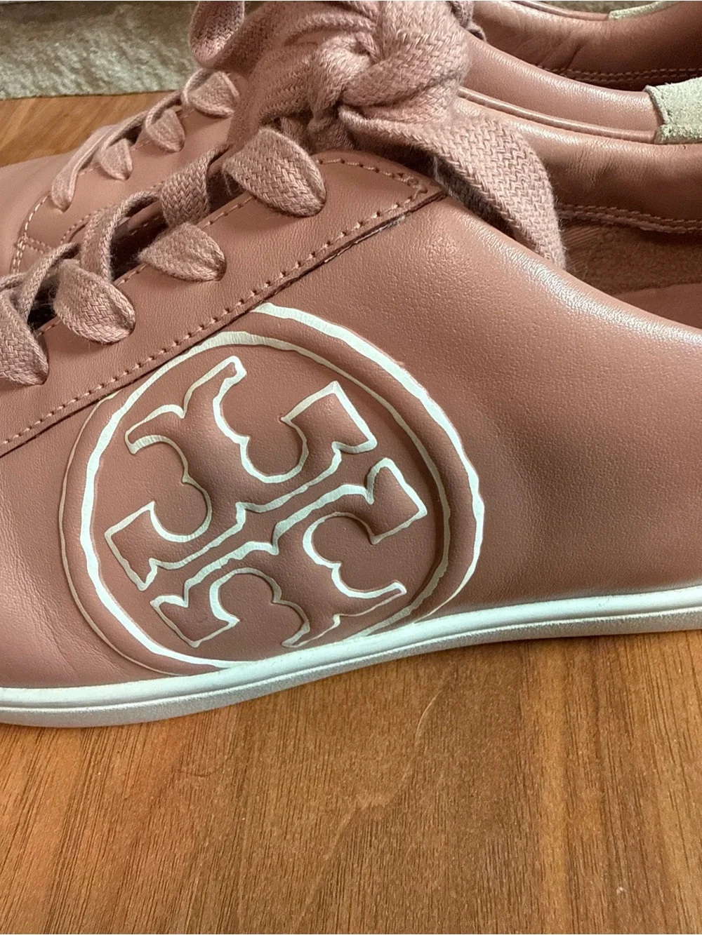 Women's Tory Burch Pink Leather Logo Lace-Up Sneakers
